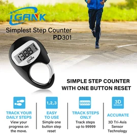 iGANK Simple Walking Pedometer Step Counter for men women kids (Black)