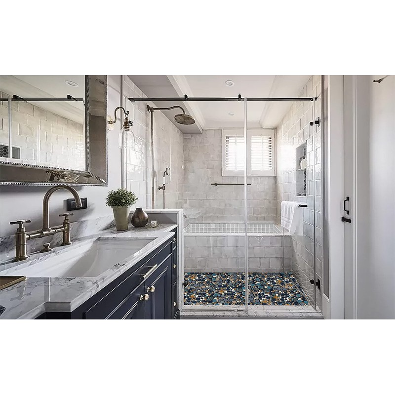 Parrotile Pebble Tile for Shower Floor Aqua Cobalt Blue Mosaic