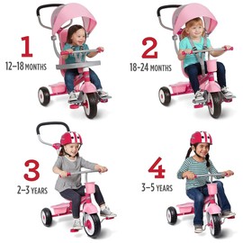 Radio Flyer Toddler Tricycle Bike and Stroller with Adjustable Seat, for 9 Months to 5 Years Old, Pink - Compact and Lightweight Pram Trike for Toddlers