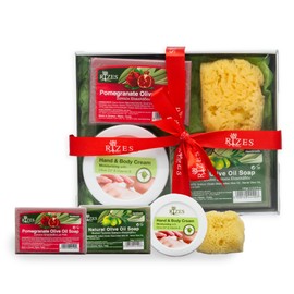 Rizes Crete Beauty Gift Set Crete: Body Lotion & Shower Gel with Aloe Vera & Olive Oil + Towel & Sponge - Natural Care for Skin and Senses