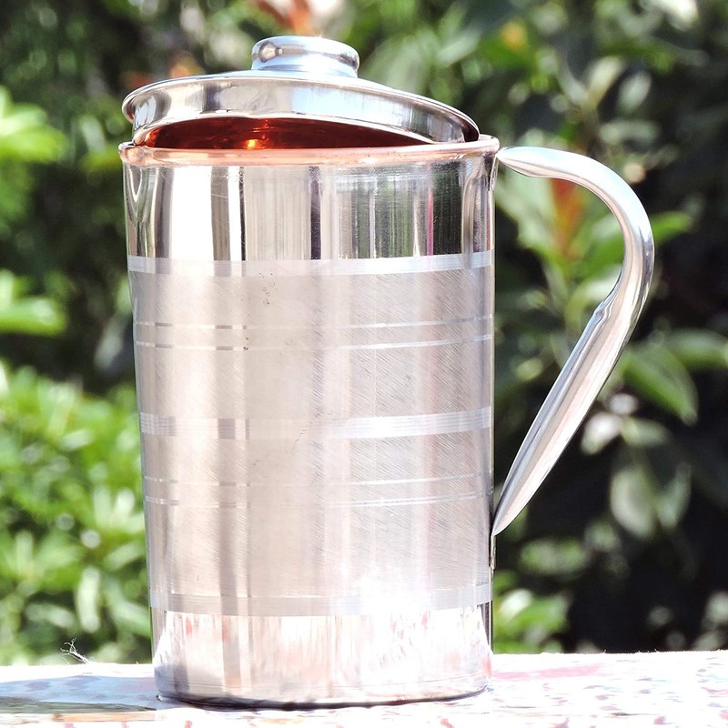Stainless Steel and Copper Pitcher with Lid | Heavy Duty