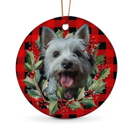 Westie Dog Ornaments for Christmas Tree 1Pcs, Ceramic Christmas Ornaments Red, Christmas Tree Hanging Decor