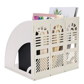 XINCHIUK 3-Compartment Desk Organiser, Plastic Magazine Rack, Light Grey, 25.5 x 23.6 x 26.3 cm, Office, School, University, Library, Study