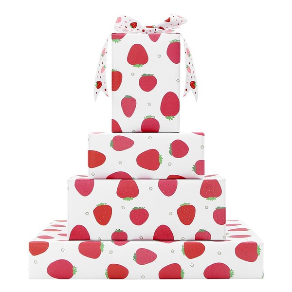 Strawberry Wrapping Paper, Red and White Strawberry Gift Wrap Paper