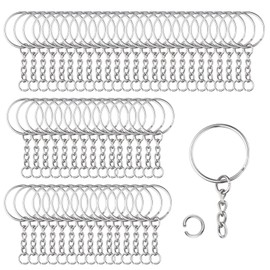 Pack of 100 25 mm Key Rings with Chain Key Ring with Split Rings for Keys Crafts DIY Jewellery Making Stainless Metal (Silver)