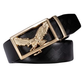 Dubulle Men's Adjustable Belt Gold Eagle Automatic Buckle Black Ratchet Business Belt With Exquisite Box