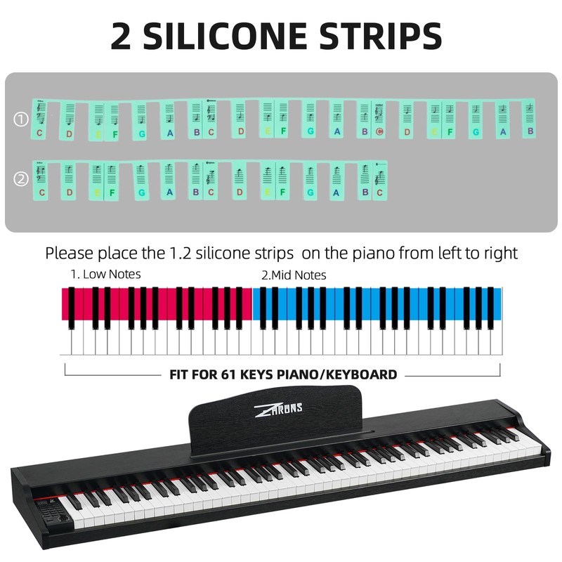 ZHRUNS Removable Piano Key Stickers - 61 Key Glow-in-The-Dark Keyboard