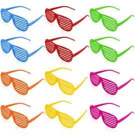 Ainiv Neon Color Shutter Shadeds Glasses for Kids, 12PCS Plastic Novelty Party SunGlasses, Fancy Dress Costume Glasses, 80s 90s Funny Party Decoration Favors Supplies, Festival Outfits Accessories