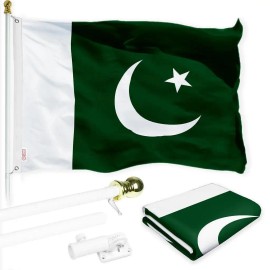 UD_G128 Combo Pack: 6 Ft Tangle Free Spinning Flagpole (White) & Pakistan Flag 3x5 Ft Printed 150D Polyester, Brass Grommets (Fl