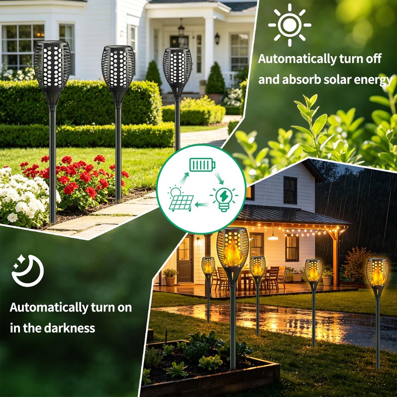 Solar Torch Lights,96LED Flickering Flame,43Inch IP65 Waterproof 4Pack