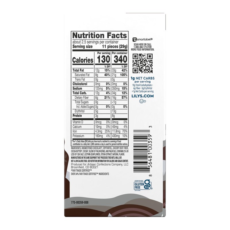 LILY'S Sea Salt Extra Dark Chocolate Style No Sugar Added,