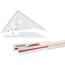 Liquidraw Adjustable Set Square 30cm & Triangular Scale Ruler 30cm Set of 2 for Architecture, Drawing, Carpentry