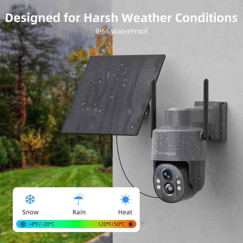 Techage 4G LTE Cellular Solar Security Camera Wireless Outdoor, 2.5K
