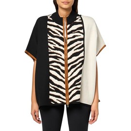 MULTIPLES Women's Mock Neck Front Zip Thru Collar Poncho, Multi