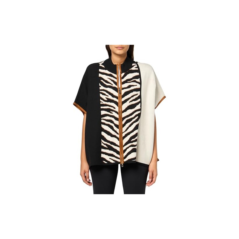 MULTIPLES Women's Mock Neck Front Zip Thru Collar Poncho, Multi