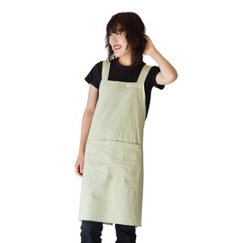 Superbian Apron, Linen, Kitchen Apron, Just Put On, Nursery Teacher, Cafe Apron, Unisex, Stylish, Large Size, Hidden Buttocks, Mother's Day, Gift, dull green