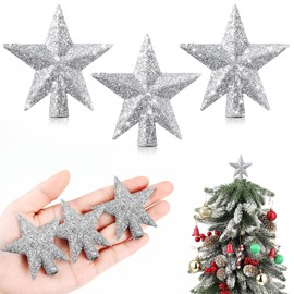 Hanaive 3 Pcs Mini Christmas Tree Topper Small Star Tree Topper Christmas Treetop Star Ornaments for Mini Tree Holiday Decorative Star for Xmas Home Decor(2.36 Inch,Glitter Silver)