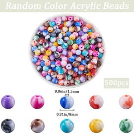 SOFPLATE 500Pcs Round Pattern Beads 8mm Acrylic Beads Ball Opaque Colorful Assorted Ink Smooth Small Marble Swirls Loose Spacer Bead for Jewelry Making Bracelets Necklaces Earrings Supplies DIY Craft