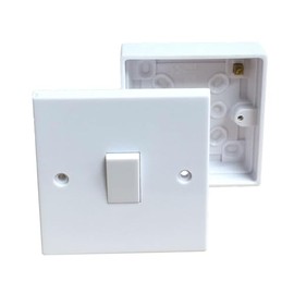 Single Wall Switch & Back Box Pattress. 1 Gang 2 Way Switched Electrical