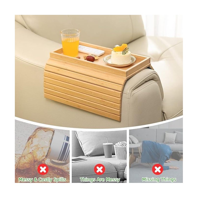 GEHE Sofa Arm Tray Bamboo Sofa Tray Table for Couch,