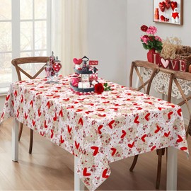 pahhjsa Valentines Tablecloth Rectangle 60x84 Inch, Valentines Day Tablecloth, Lace Flower Red Rose Heart Valentines Table Cloth Cover for Dinner Party Wedding Decor