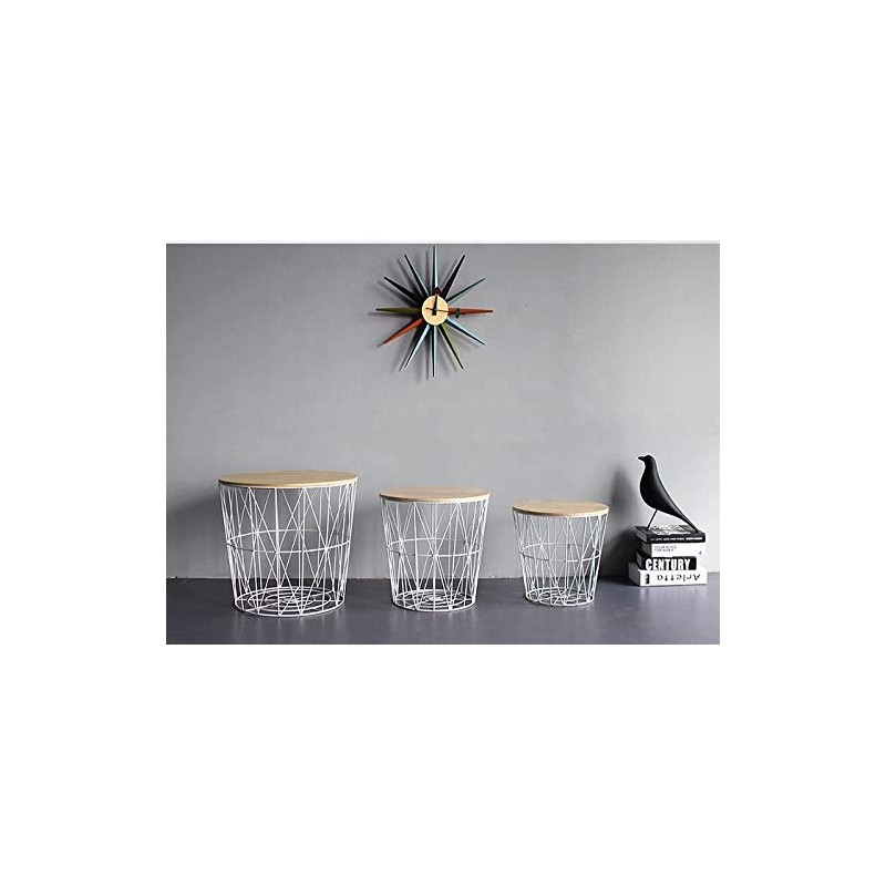 HOMION Modern Round Wire Metal Storage Basket Side Table Bedroom