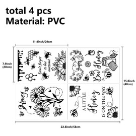 CREATCABIN 4Pcs Flower Wall Decals Sunflower Honeybee Wall Stickers Decor Floral Wall Art Stickers Peel and Stick Home Waterproof Wall Decor for Living Room Bedroom Nursery Decoration 7.87x11.42in