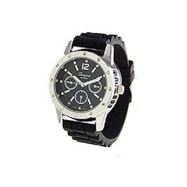 GENEVA PLATINUM ROUND FAUX CHRONOGRAPH SILICONE WATCH - BLACK/SILVER