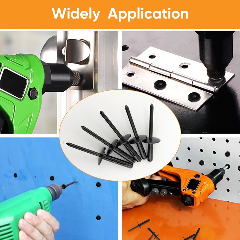 ALLCLEAN 3/16" x 3/4"Tri-Fold Large Head Rivets Assortment - 100Pcs,Black