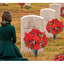 AILVEMEE Christmas Cemetery Flowers for Grave- Poinsettia Artificial Flower with Vase for Headstones Graveyard Graveside Decorations