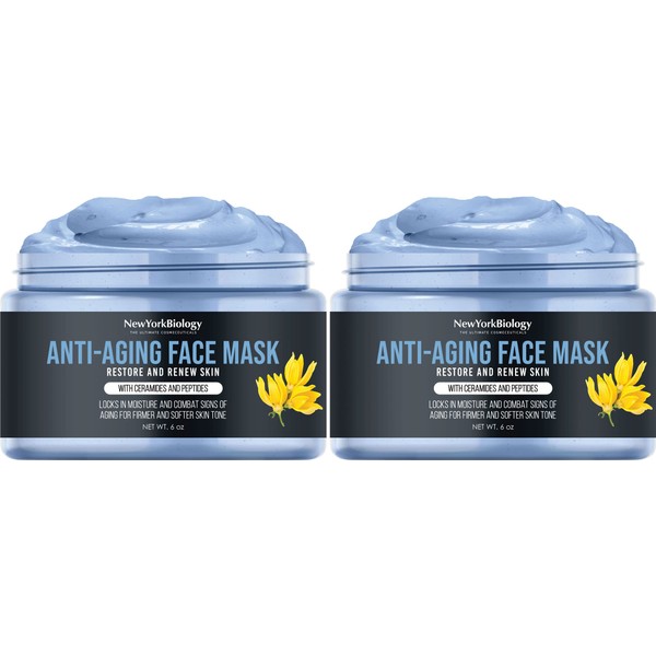 New York Biology Anti Aging Facial Mask 6 oz – Moisturizing and Hydrating Face Mask for Acne, Pores, and Clear Skin – Deep Facial Cleanser Clay Mask for Normal and Oily Skin