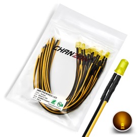 CHANZON 20 pcs Pre-Wired 5mm Yellow LED Diode Lights (Round Diffused Frosted Lens DC 12V) with 680 ohms 1/4W Resistor and 24awg Wire Indicator Light Emitting Diodes Lighting 5mmled