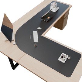 CENNBIE (62" + 87") x 24" Black L Shaped Desk Mat, Corner Reversible Leather Desk Mat for Computer Office