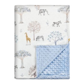 Soarwg Kids Baby Blankets 75 x 100 cm, Unisex for Toddlers, Babies, Girls, Boys, Nursery, Bed Cover, Gifts (Blue Giraffe Elephant)
