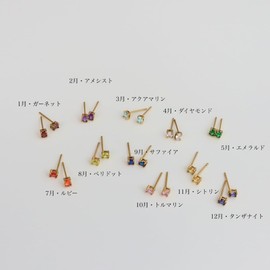 AJIRO ACCESSORY P441 Surgical Stainless Steel Earrings, Zirconia, Birthstone, 12 Colors, Mini Earrings, One Ground, Gold, Surgical Stainless Steel, Delicate, Gift, Present, Simple, Office, Choice of