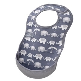 Bibetta Bib - Premium Neoprene Ultrabib for Comfort - Waterproof baby bibs - Weaning bibs with Crumb Catcher Pocket for Feeding Babies and Toddlers - Roll Up and Machine Washable (Grey Elephants)