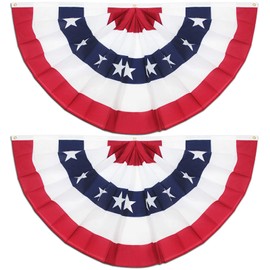 Anley USA Pleated Fan Flag, 1.5x3 ft American US Bunting Flag Patriotic Stars & Stripes - Sharp Color and Fade Resistant - United States 1.5 x 3 Ft Half Fan Banner(2 Pack)