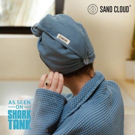Sand Cloud Hair Towel Wrap for Women & Men, (Slate Blue, Terra) - 100% Turkish Cotton Quick Hair Drying Towel Wrap - Absorbent Half Terry Weave Hair Plop Head Towel Wrap with Binding Edge