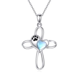 YAFEINI Cross Necklace for Women Sterling Silver Moonstone Heart Cross Pendant Necklace Cross Jewelry