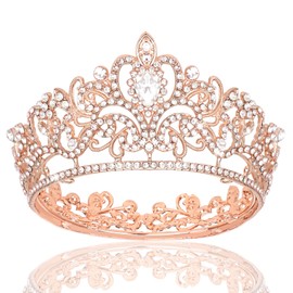 YARIEW Round Crystal Crown for Women Tiaras and Crowns for Girls Rhinestones Wedding Headband Birthday Crown for Kids Tiara for Birthday Bridal Costume Cosplay Hair Accessories, 4.33*1.96 inch, metal