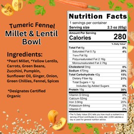 Jaipur Millet & Lentils Bowl – (Kitchari) Vegan Food, Gluten Free, Kosher, Non-GMO, Plant-Based, Meals Ready To Eat Indian Food, Vegetarian Meals - 6 Pack by Aahana's