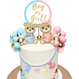 Bear Cake Toppers Gender Reveal Balls Cake Decorations for Boy Girl Gender Reveal Baby Shower Party Supplies