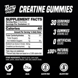Gomitas de Creatina Monohidratada Tasty Gains para Energía y Recuperación, Sabor Azul Frambuesa