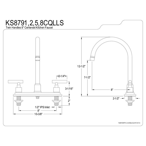 Kingston Brass KS8791CQLLS Claremont 8" Centerset Kitchen Faucet, 8" Spout Reach, Polished Chrome