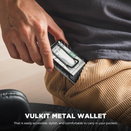 VULKIT Card Holder Men with Money Clip Metal Slim Wallet Credit Card Holder RFID Protection Wallet Men Small for 12-15 Cards, Carbon fibre, Minimal