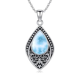enjoylifecreative Sterling Silver Moonstone Turquoise Onyx Larimar Moss Agate Filigree Necklace Teardrop Pendant Birthday Christmas Ornaments for Women Girls, Sterling Silver