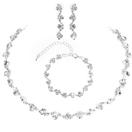Bridal Jewelry Set For Wedding Silver Necklace And Earring Set Crystal Rhinestone Prom Wedding Jewelry Sets For Brides Women Bridesmaid Prom Engagement Costume Accessories