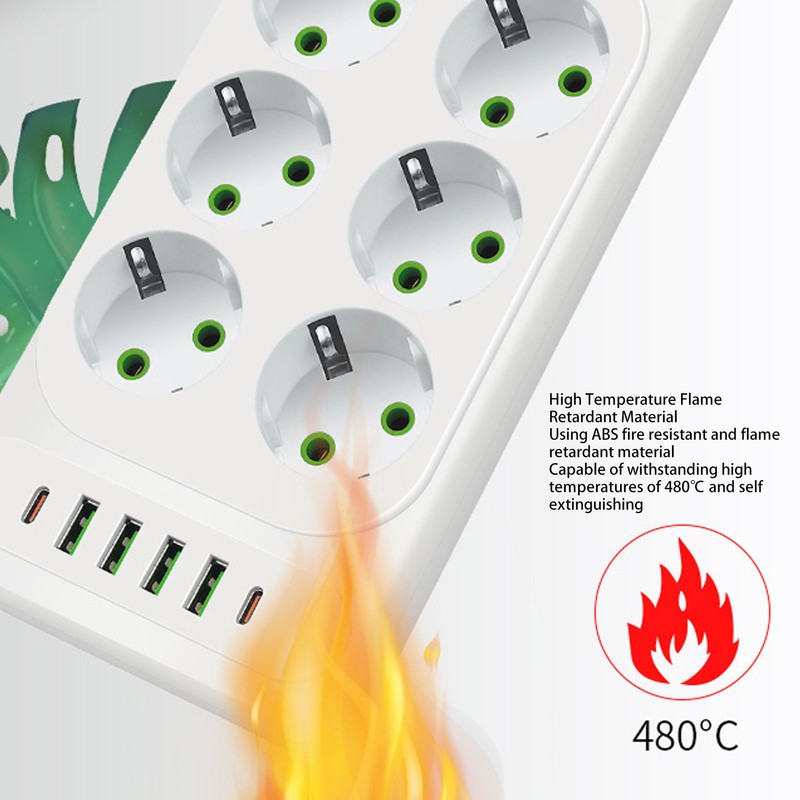 Power Strip 6 Outlets 4 USB 2 Type C Ports