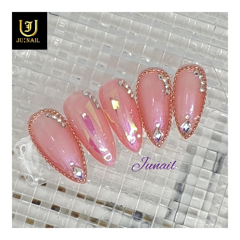 Peach Glass Handmade Nail Tips - Short Almond / 피치유리