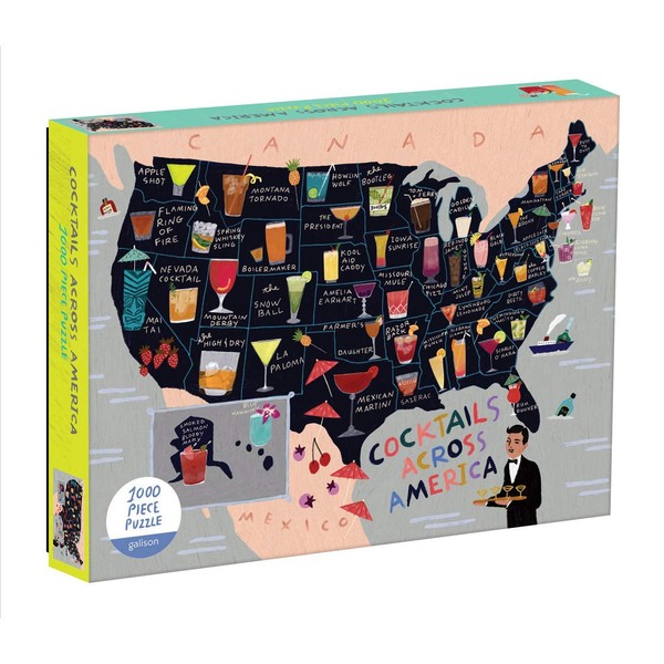 Galison Anne Bentley Jigsaw Puzzle, Cocktail Map of The USA, 1000+ Pieces – Vibrant Illustration of a US Map with Various Cocktail Listed for Each State, Thick, Sturdy Pieces, Perfect for Family Fun